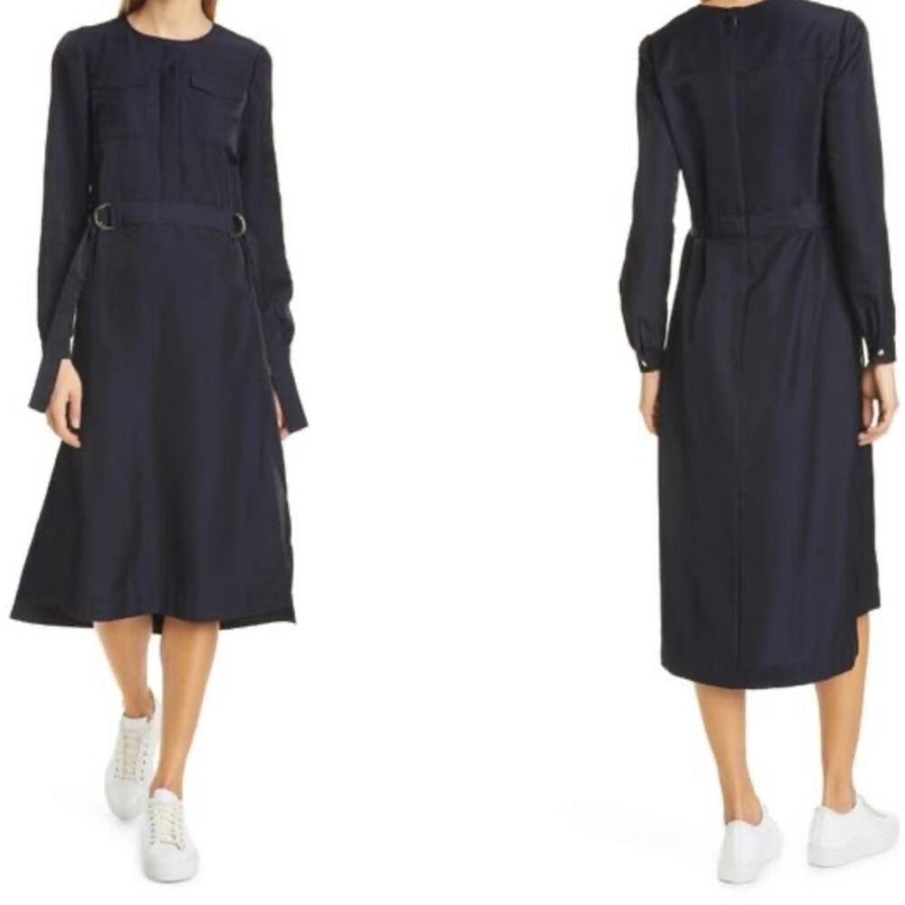 Ted Baker Amina Long Sleeve Utility Midi Dress in Navy Sz 6